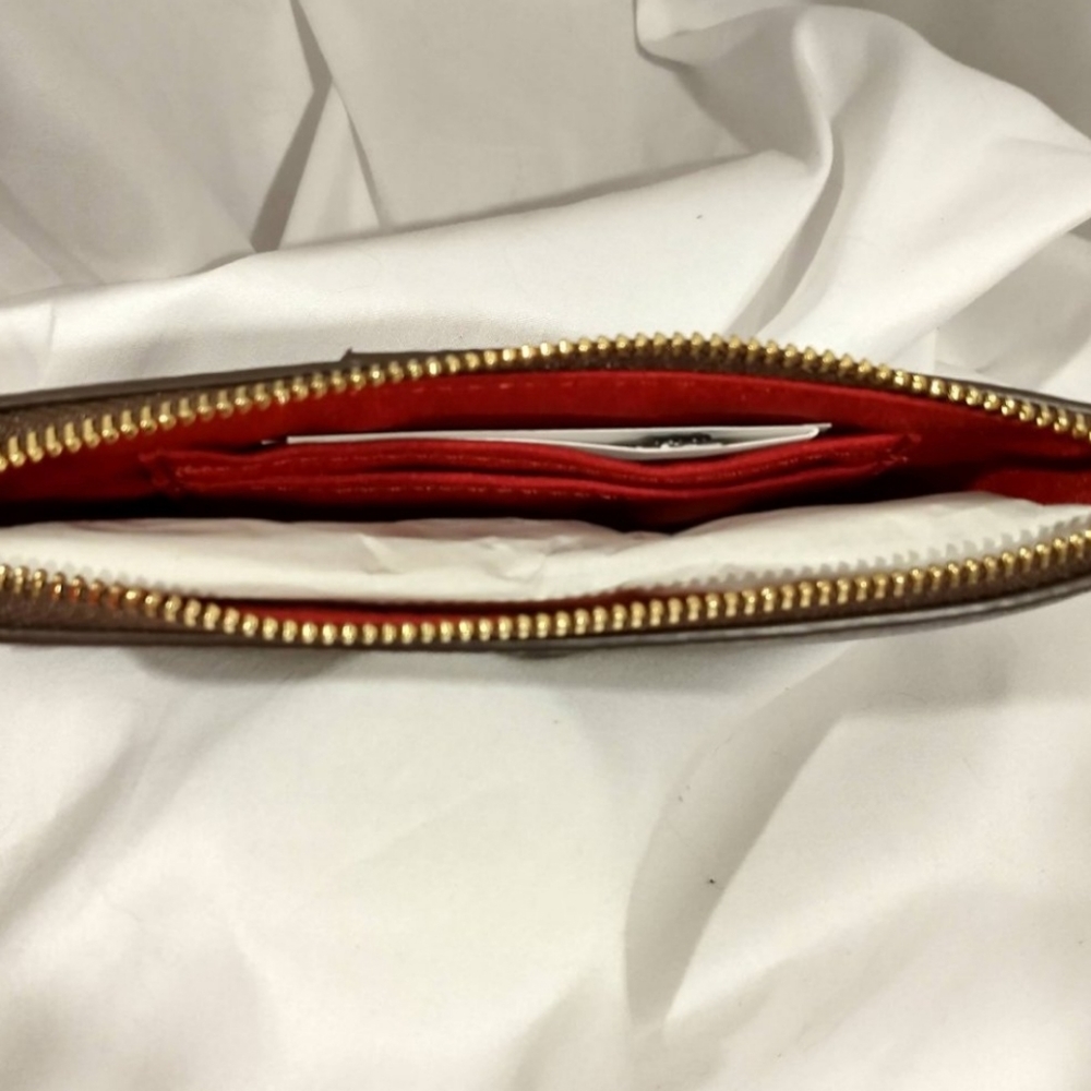 🆕️Coach Signature Monogram Brown/Red Wristlet W Dust Bag - Picture 7 of 12